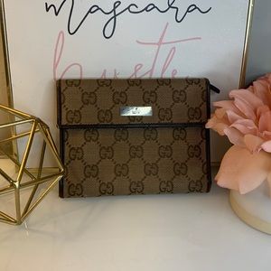 Gucci Monogram Canvas Thin Bifold Wallet with Zipper Compartment AUTHENTIC